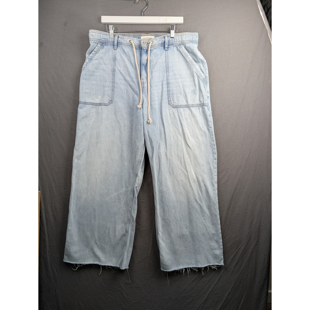 Lucky Brand Womens Wide Leg Crop Drawstring Jeans Light Wash Raw Hem XL - Picture 1 of 9